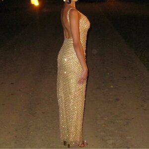 Elegant Gold Sequin Evening Gown
